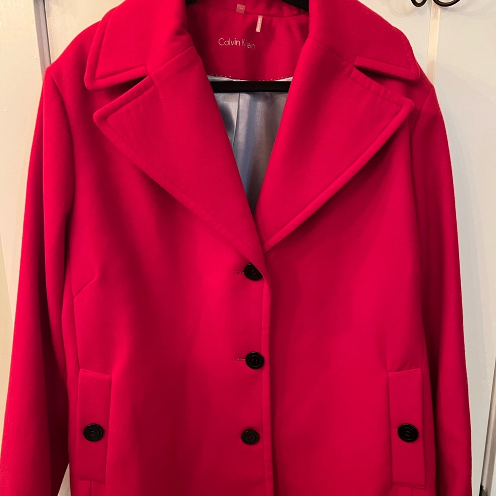 Brand new Christmas Red Calvin Klein pea coat.